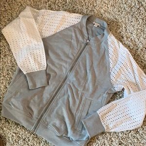 Gap sweatshirt jacket with lace eyelet sleeves
